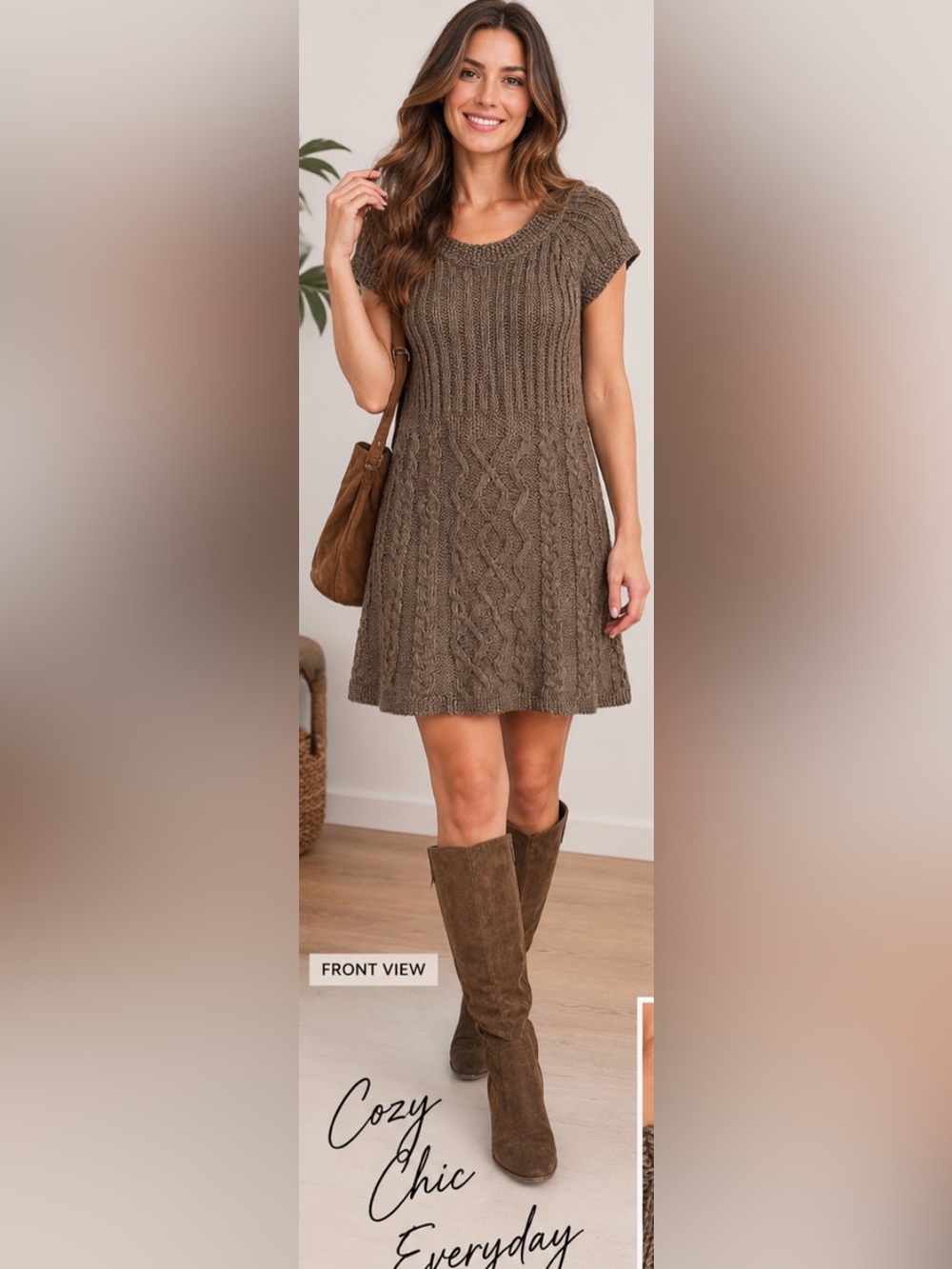 19” ptp Women's Cable Knit Mini Dress in Brown